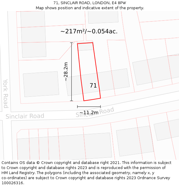 71, SINCLAIR ROAD, LONDON, E4 8PW: Plot and title map