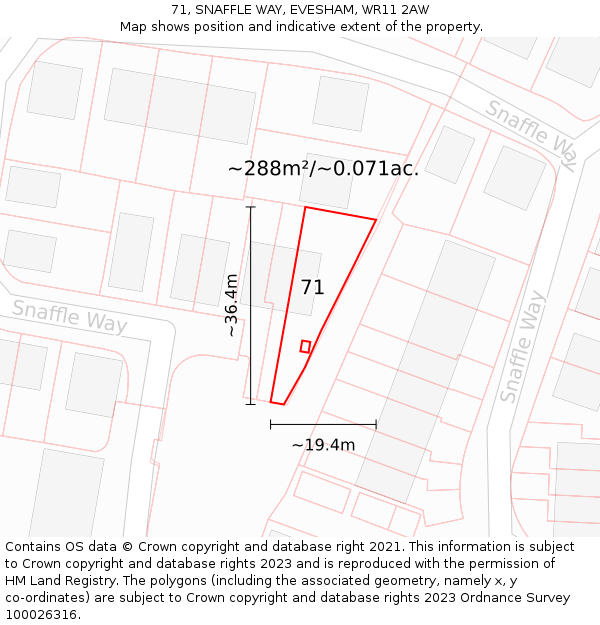 71, SNAFFLE WAY, EVESHAM, WR11 2AW: Plot and title map