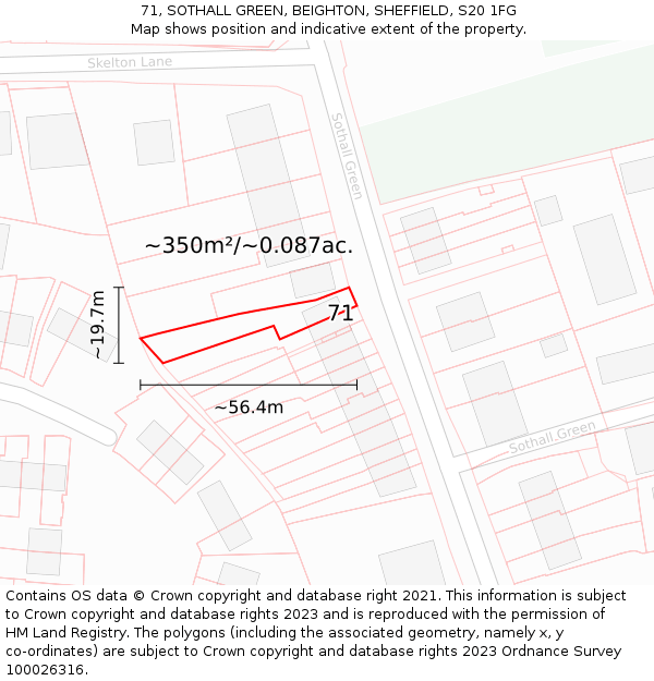 71, SOTHALL GREEN, BEIGHTON, SHEFFIELD, S20 1FG: Plot and title map