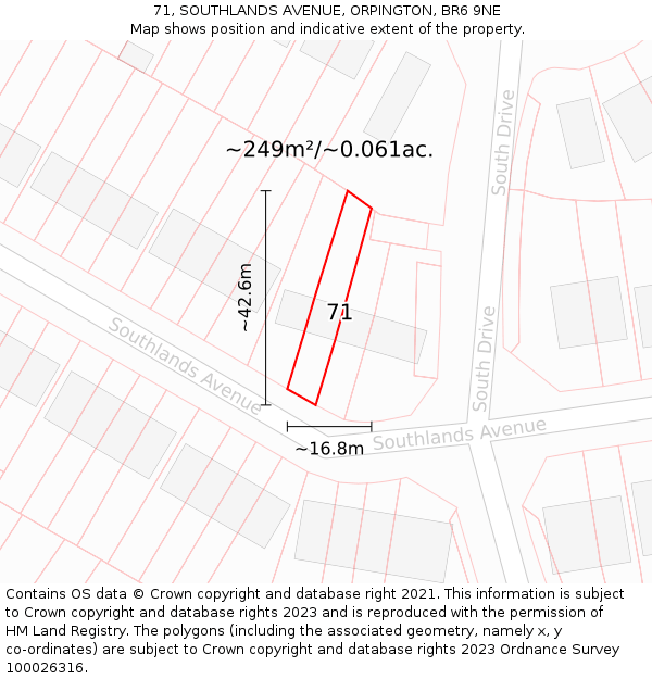 71, SOUTHLANDS AVENUE, ORPINGTON, BR6 9NE: Plot and title map