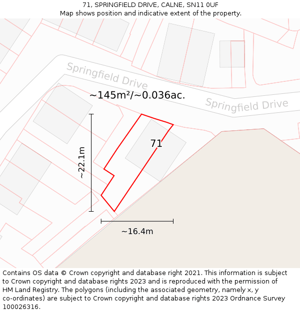 71, SPRINGFIELD DRIVE, CALNE, SN11 0UF: Plot and title map