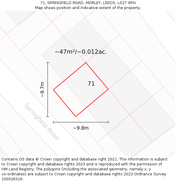 71, SPRINGFIELD ROAD, MORLEY, LEEDS, LS27 9PN: Plot and title map