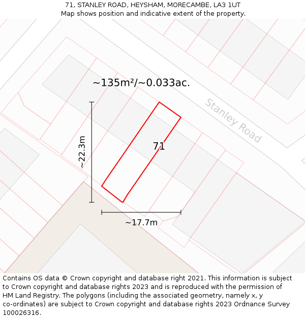 71, STANLEY ROAD, HEYSHAM, MORECAMBE, LA3 1UT: Plot and title map