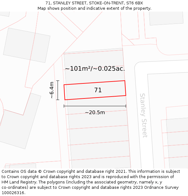 71, STANLEY STREET, STOKE-ON-TRENT, ST6 6BX: Plot and title map