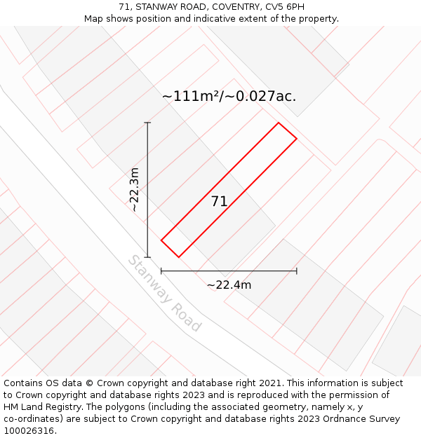71, STANWAY ROAD, COVENTRY, CV5 6PH: Plot and title map