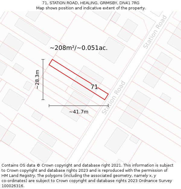 71, STATION ROAD, HEALING, GRIMSBY, DN41 7RG: Plot and title map