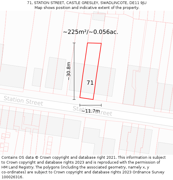 71, STATION STREET, CASTLE GRESLEY, SWADLINCOTE, DE11 9JU: Plot and title map