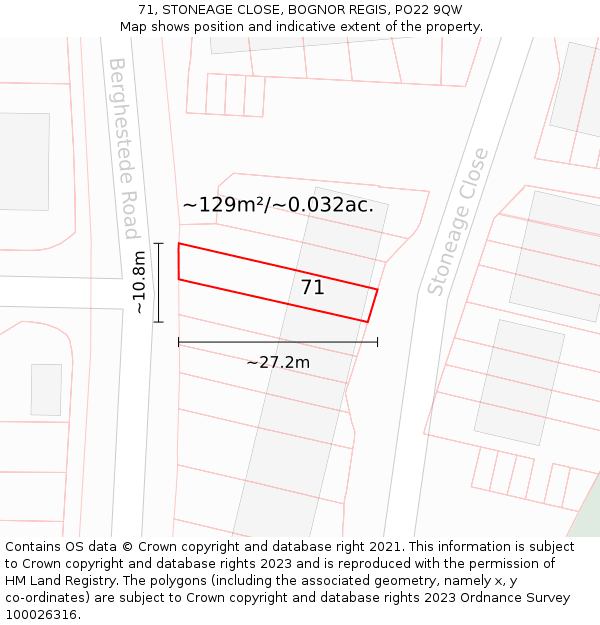 71, STONEAGE CLOSE, BOGNOR REGIS, PO22 9QW: Plot and title map