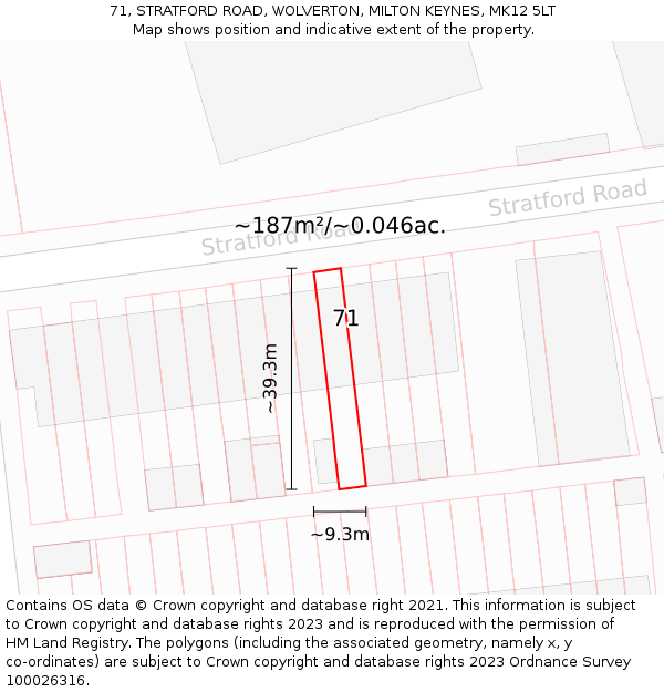 71, STRATFORD ROAD, WOLVERTON, MILTON KEYNES, MK12 5LT: Plot and title map