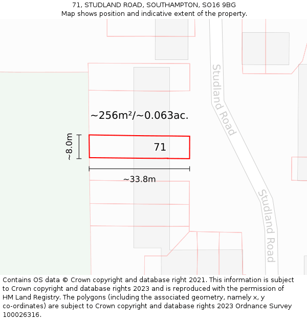 71, STUDLAND ROAD, SOUTHAMPTON, SO16 9BG: Plot and title map