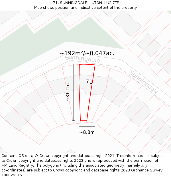 71, SUNNINGDALE, LUTON, LU2 7TF: Plot and title map