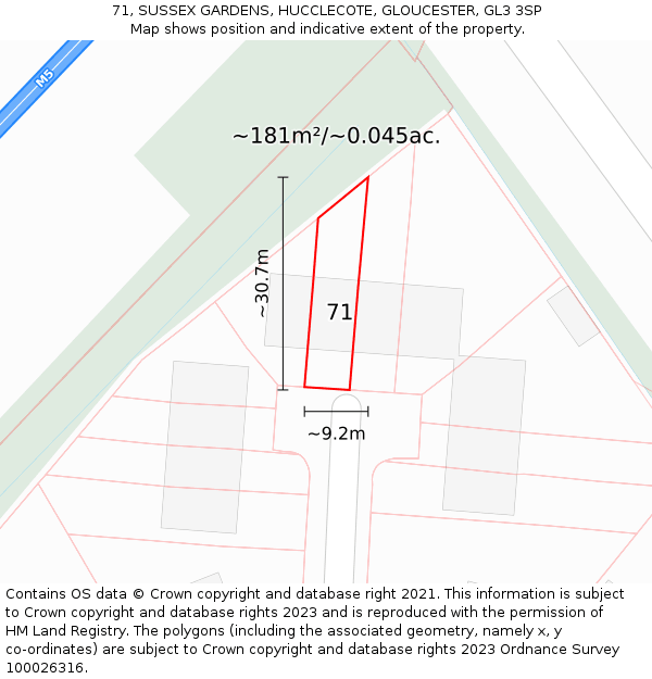 71, SUSSEX GARDENS, HUCCLECOTE, GLOUCESTER, GL3 3SP: Plot and title map