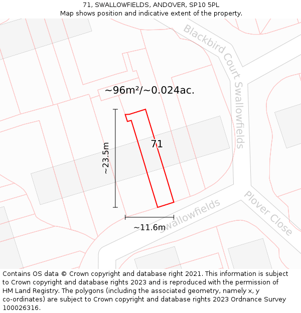 71, SWALLOWFIELDS, ANDOVER, SP10 5PL: Plot and title map