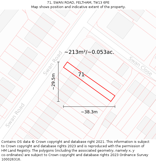 71, SWAN ROAD, FELTHAM, TW13 6PE: Plot and title map