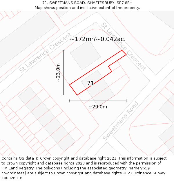 71, SWEETMANS ROAD, SHAFTESBURY, SP7 8EH: Plot and title map