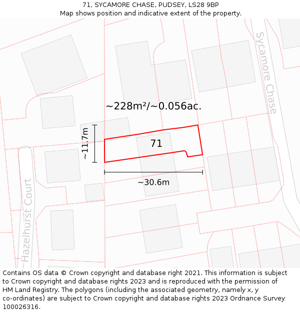 71, SYCAMORE CHASE, PUDSEY, LS28 9BP: Plot and title map