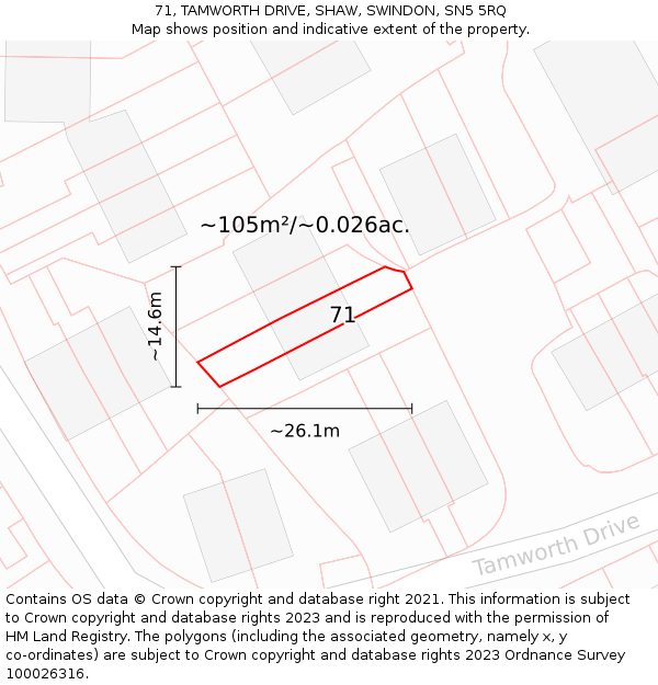 71, TAMWORTH DRIVE, SHAW, SWINDON, SN5 5RQ: Plot and title map