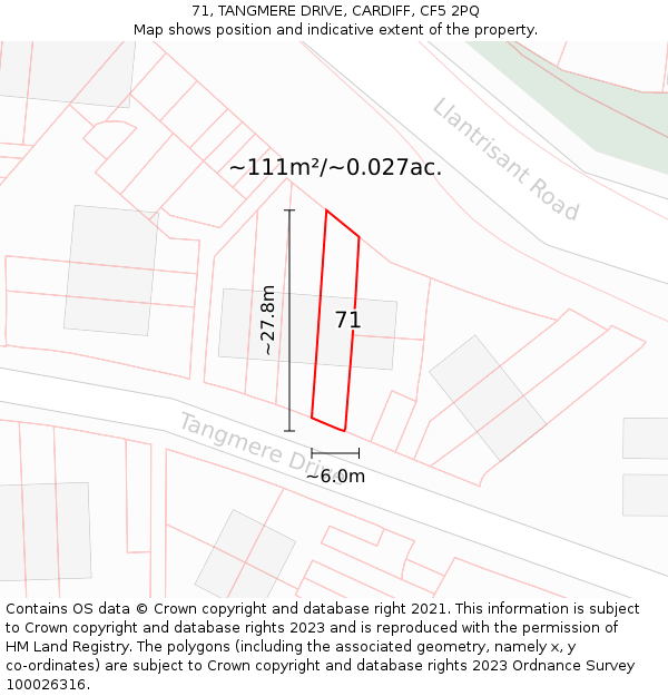 71, TANGMERE DRIVE, CARDIFF, CF5 2PQ: Plot and title map