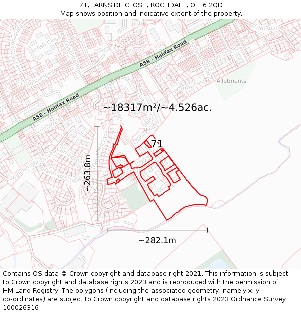 71, TARNSIDE CLOSE, ROCHDALE, OL16 2QD: Plot and title map