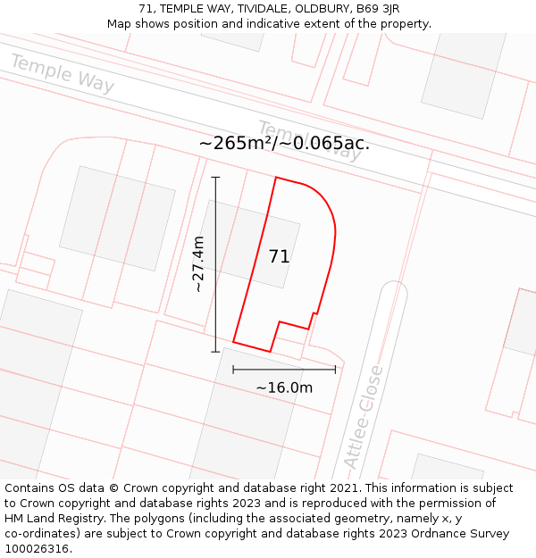 71, TEMPLE WAY, TIVIDALE, OLDBURY, B69 3JR: Plot and title map