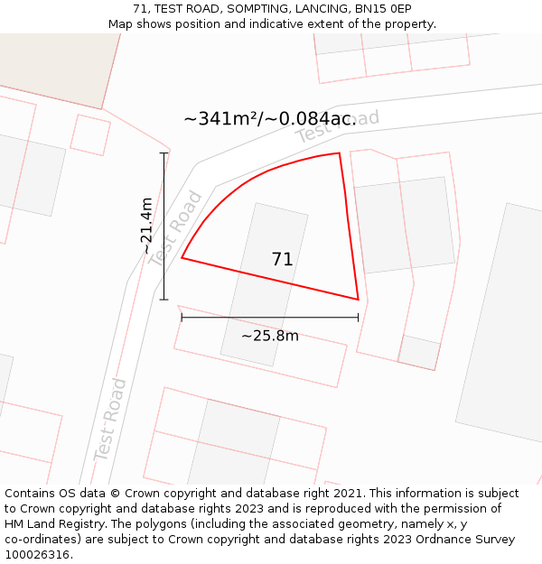 71, TEST ROAD, SOMPTING, LANCING, BN15 0EP: Plot and title map