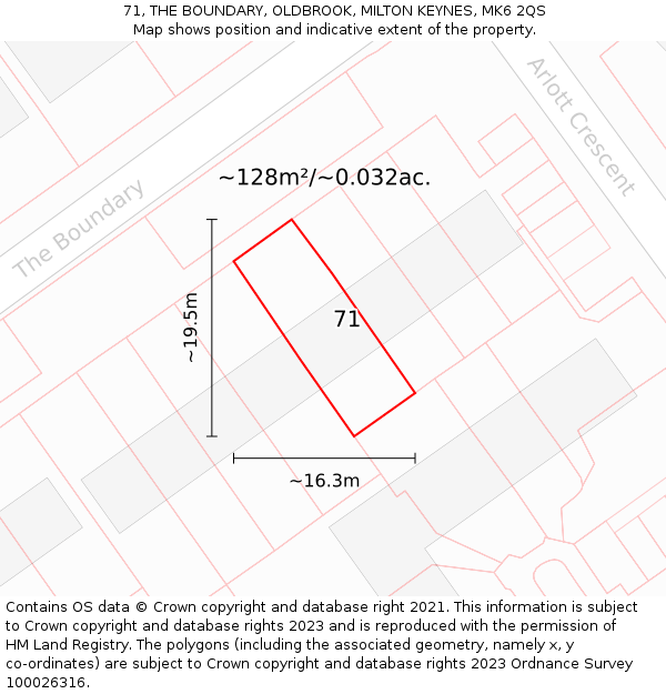 71, THE BOUNDARY, OLDBROOK, MILTON KEYNES, MK6 2QS: Plot and title map