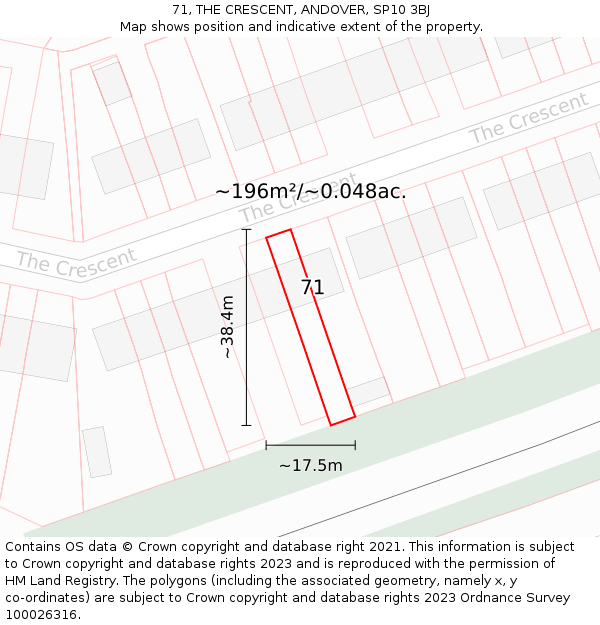 71, THE CRESCENT, ANDOVER, SP10 3BJ: Plot and title map