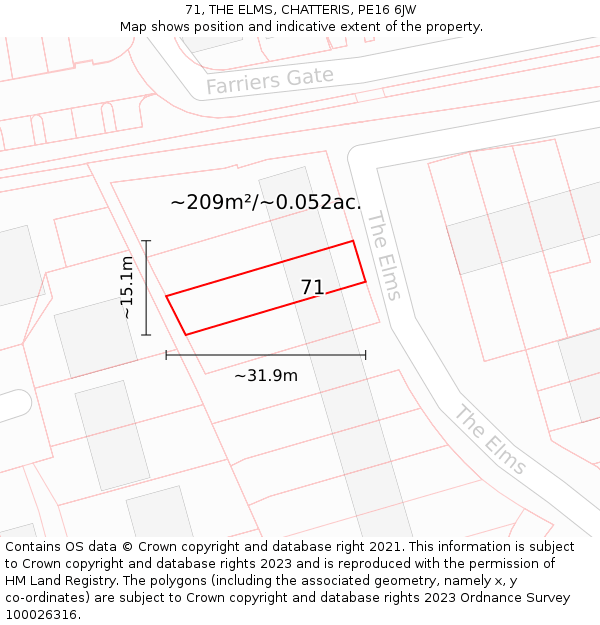 71, THE ELMS, CHATTERIS, PE16 6JW: Plot and title map