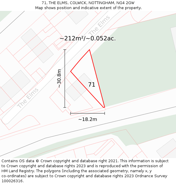 71, THE ELMS, COLWICK, NOTTINGHAM, NG4 2GW: Plot and title map