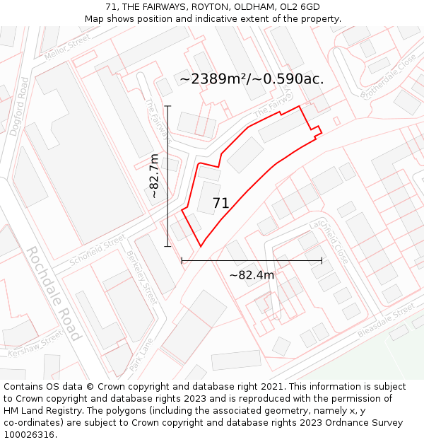 71, THE FAIRWAYS, ROYTON, OLDHAM, OL2 6GD: Plot and title map