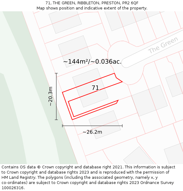 71, THE GREEN, RIBBLETON, PRESTON, PR2 6QF: Plot and title map