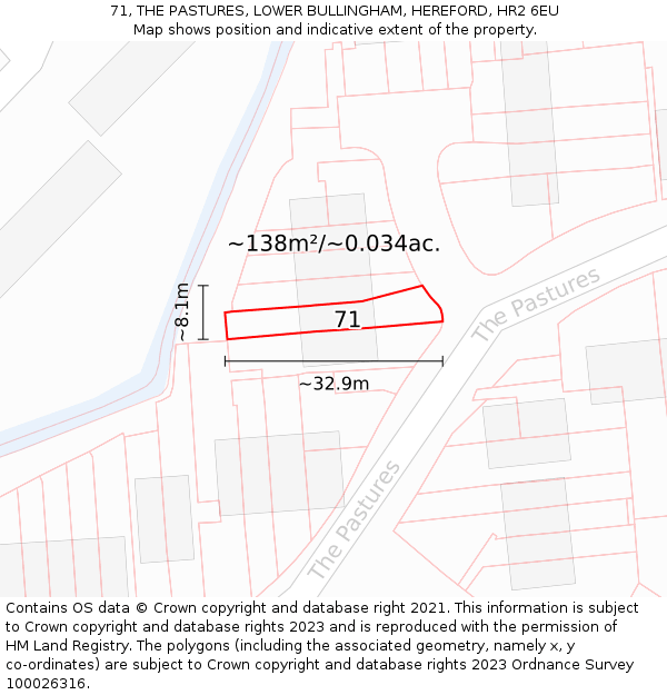 71, THE PASTURES, LOWER BULLINGHAM, HEREFORD, HR2 6EU: Plot and title map