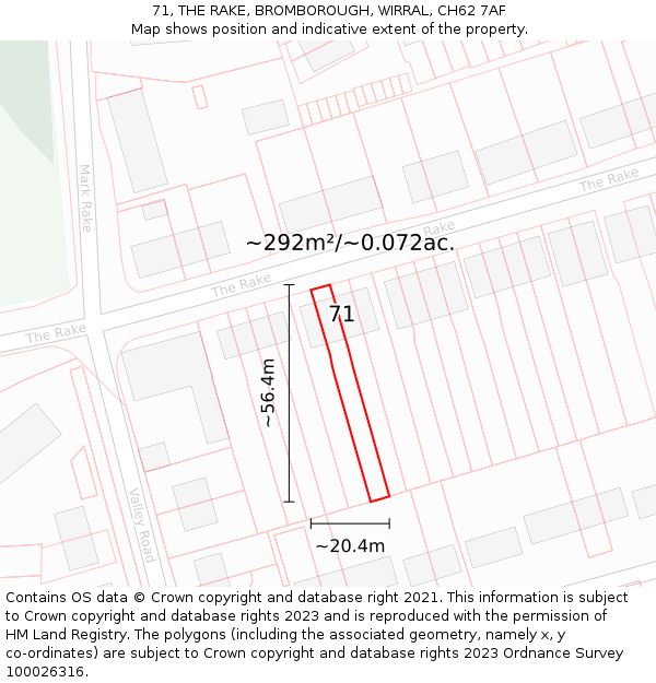 71, THE RAKE, BROMBOROUGH, WIRRAL, CH62 7AF: Plot and title map
