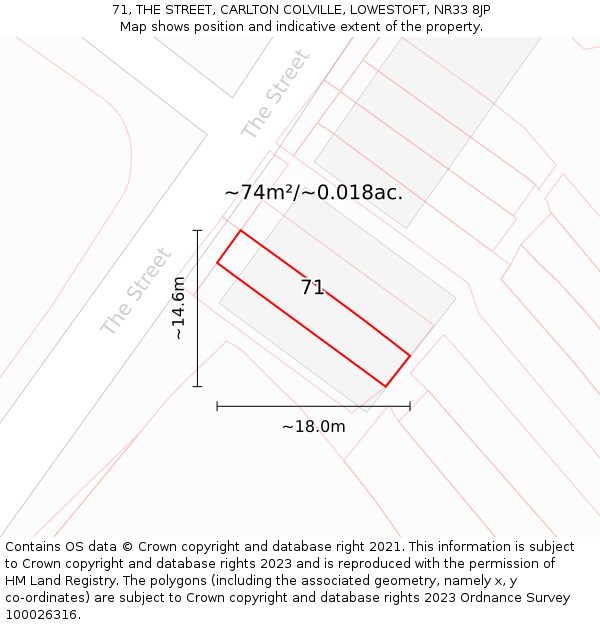 71, THE STREET, CARLTON COLVILLE, LOWESTOFT, NR33 8JP: Plot and title map