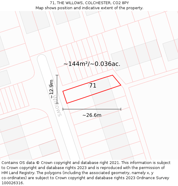 71, THE WILLOWS, COLCHESTER, CO2 8PY: Plot and title map