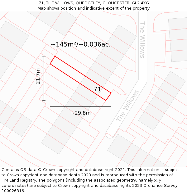 71, THE WILLOWS, QUEDGELEY, GLOUCESTER, GL2 4XG: Plot and title map