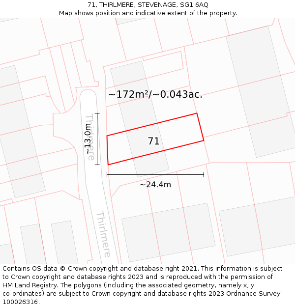 71, THIRLMERE, STEVENAGE, SG1 6AQ: Plot and title map