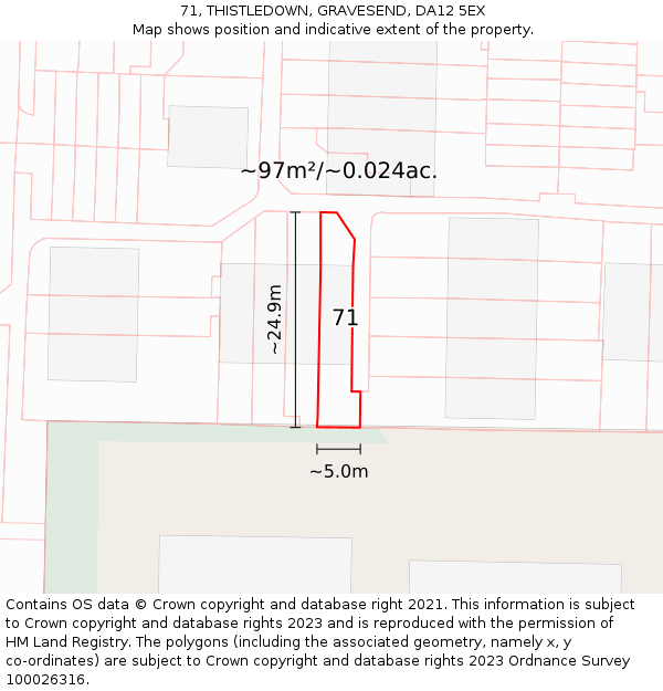 71, THISTLEDOWN, GRAVESEND, DA12 5EX: Plot and title map