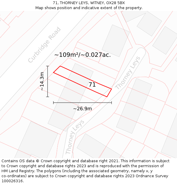 71, THORNEY LEYS, WITNEY, OX28 5BX: Plot and title map