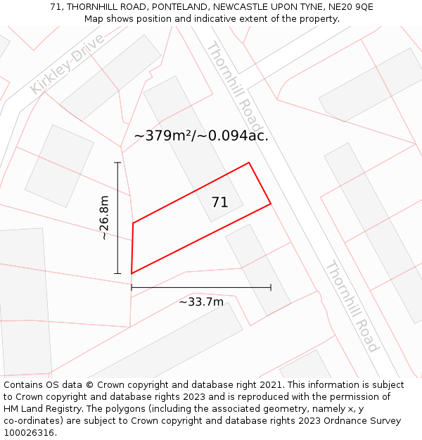 71, THORNHILL ROAD, PONTELAND, NEWCASTLE UPON TYNE, NE20 9QE: Plot and title map