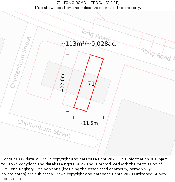 71, TONG ROAD, LEEDS, LS12 1EJ: Plot and title map