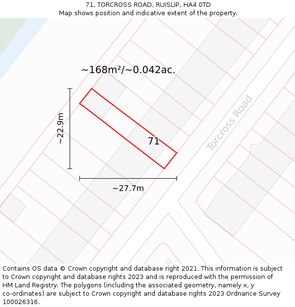 71, TORCROSS ROAD, RUISLIP, HA4 0TD: Plot and title map
