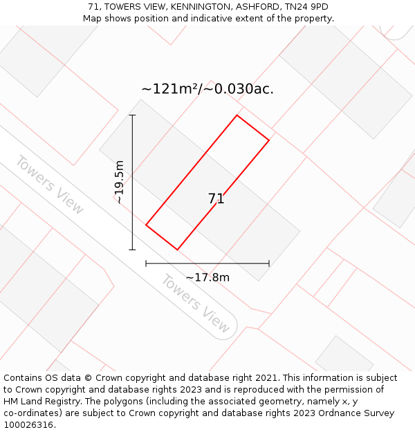 71, TOWERS VIEW, KENNINGTON, ASHFORD, TN24 9PD: Plot and title map