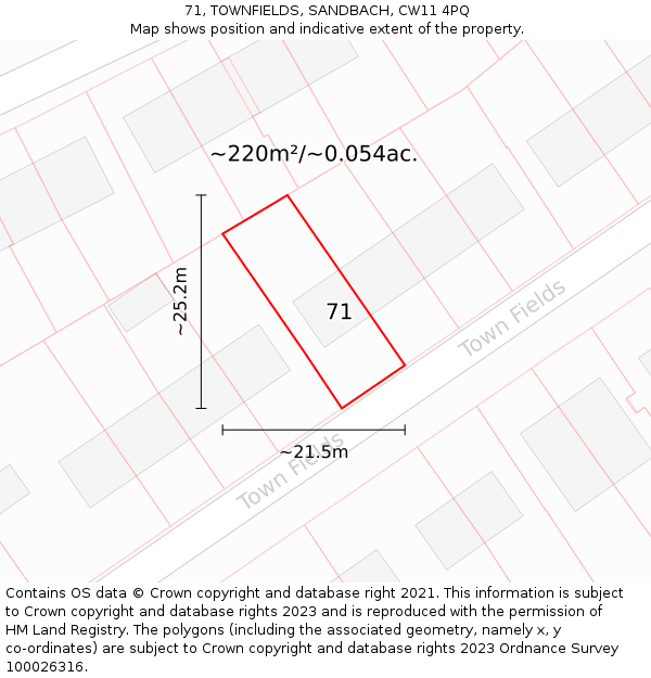 71, TOWNFIELDS, SANDBACH, CW11 4PQ: Plot and title map