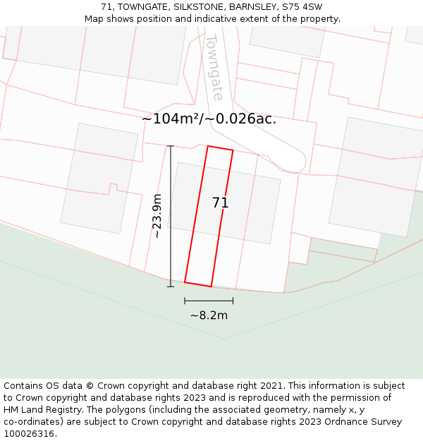 71, TOWNGATE, SILKSTONE, BARNSLEY, S75 4SW: Plot and title map