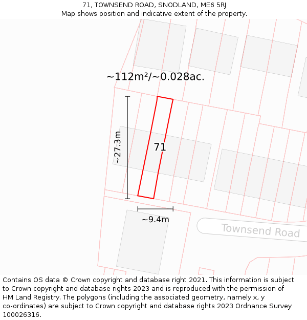 71, TOWNSEND ROAD, SNODLAND, ME6 5RJ: Plot and title map
