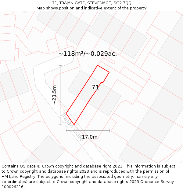 71, TRAJAN GATE, STEVENAGE, SG2 7QQ: Plot and title map