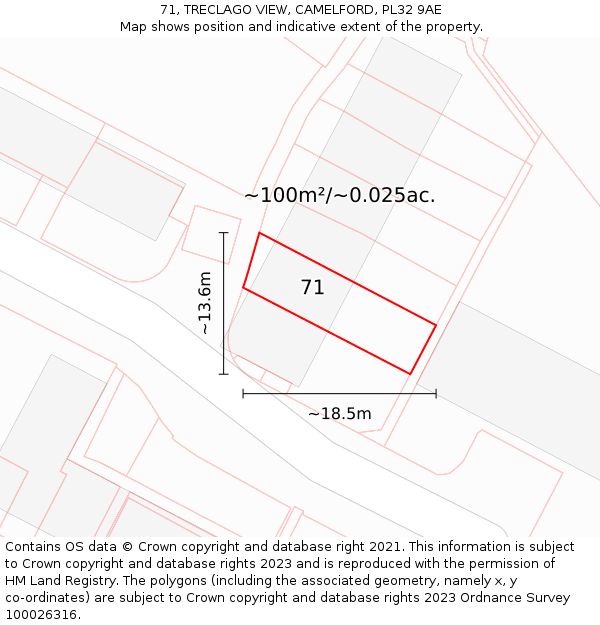 71, TRECLAGO VIEW, CAMELFORD, PL32 9AE: Plot and title map