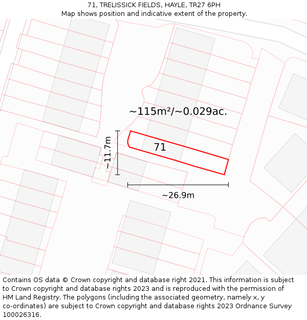 71, TRELISSICK FIELDS, HAYLE, TR27 6PH: Plot and title map