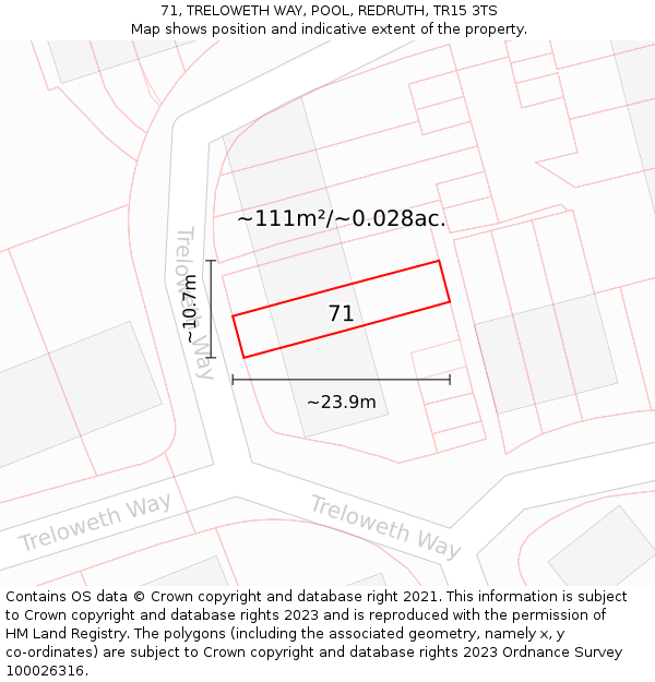 71, TRELOWETH WAY, POOL, REDRUTH, TR15 3TS: Plot and title map